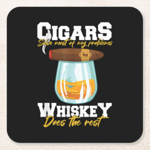 Zigarren lösen die meisten meiner Probleme Whiskey Rechteckiger Pappuntersetzer
