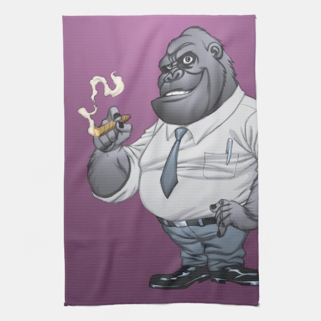 Zigarren-rauchender Geschäftsmann-Chef-Gorilla Geschirrtuch (Vertikal)