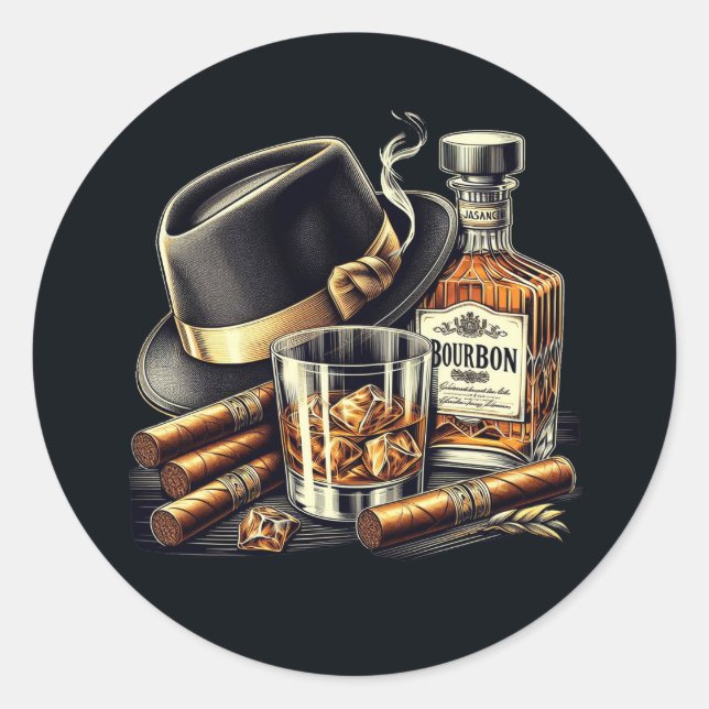 Zigarren und Bourbon Classic Round Sticker (Vorderseite)