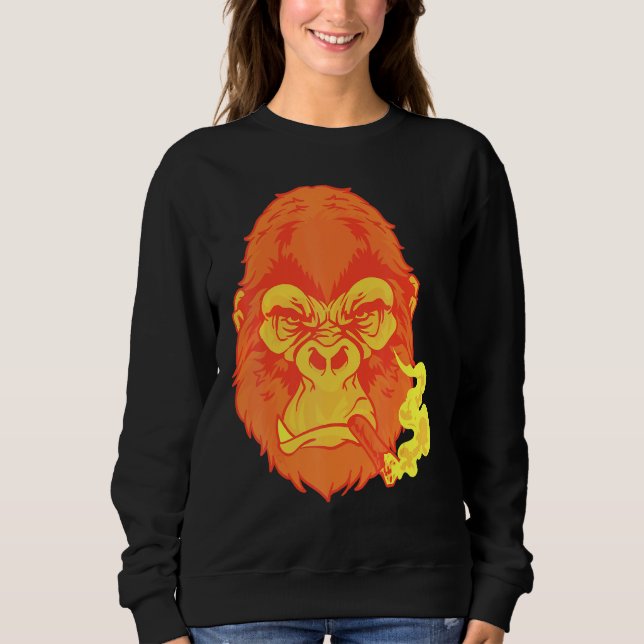 Zigarrenrauchen Gemeiner Blick auf Orange Gorilla  Sweatshirt (Vorderseite)