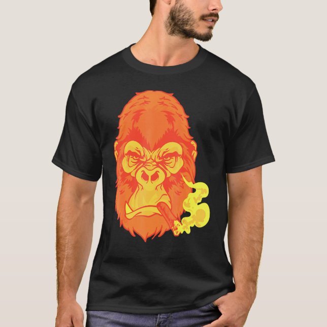 Zigarrenrauchen Gemeiner Blick auf Orange Gorilla  T-Shirt (Vorderseite)
