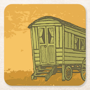 Zigeunerkarawane Wagen Rechteckiger Pappuntersetzer