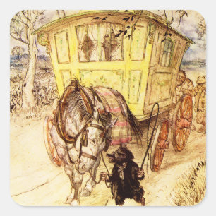 Zigeunerwagen – Goldener Nachmittag von Arthur Rac Quadratischer Aufkleber