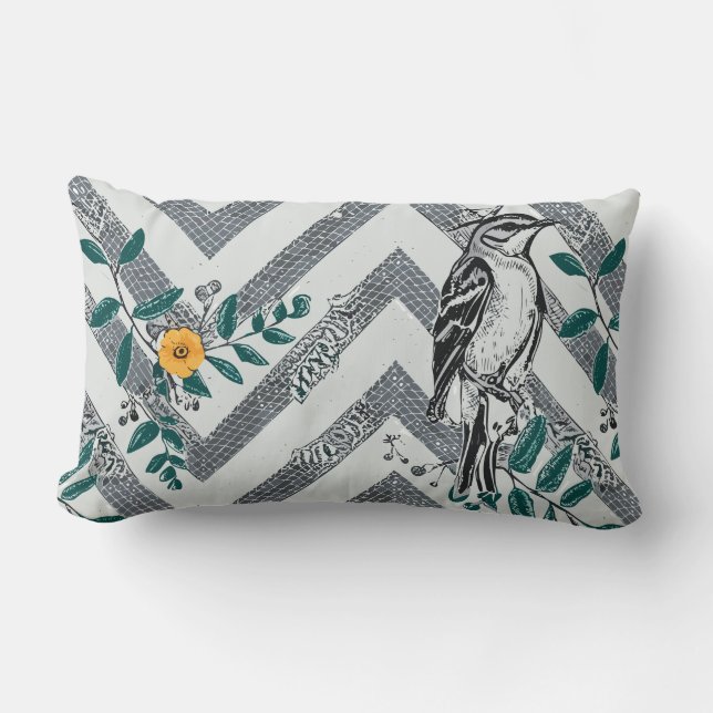 Zigzag Bird & Blume Muster Lendenkissen (Vorderseite)