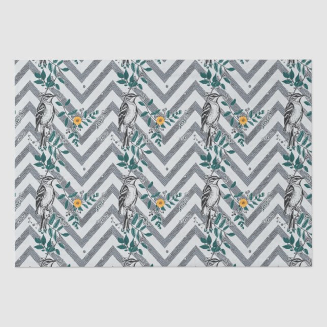 Zigzag Bird % Blume Muster Seidenpapier (Vorderseite)