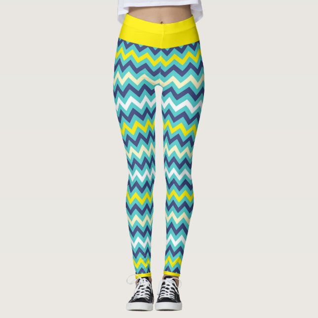 Zigzag Blue Green Yellow Zickzack Muster Hübsch Leggings (Vorderseite)