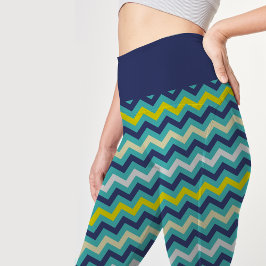 Zigzag Blue Green Yellow Zickzack Muster Hübsch Leggings