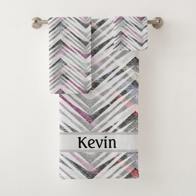 Zigzag, geometrisch, grau, lila, rosa, schwarz, St Badhandtuch Set (Insitu)