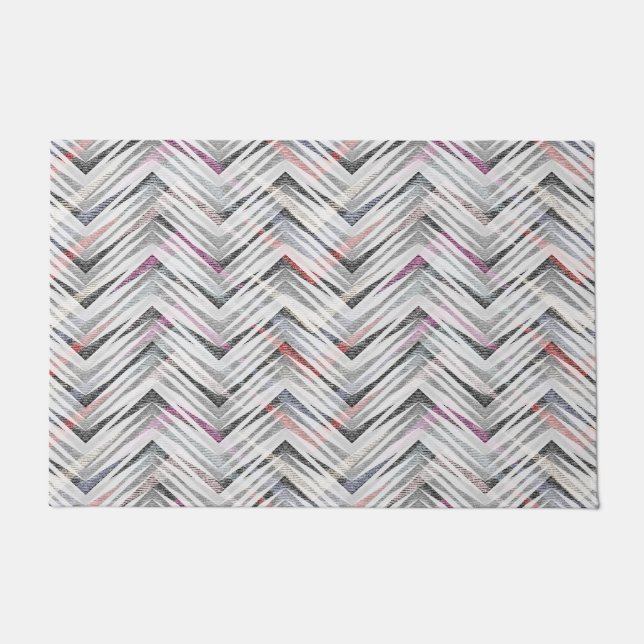 Zigzag, geometrisch, grau, lila, rosa, schwarz, St Fußmatte (Vorderseite)