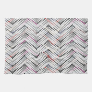 Zigzag, geometrisch, grau, lila, rosa, schwarz, St Geschirrtuch
