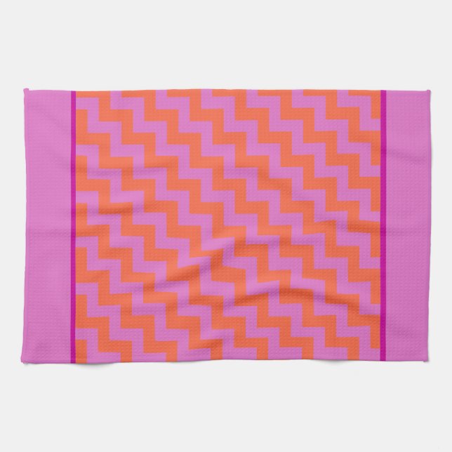 Zigzag Küchentücher, Magenta und Orange Chevrons Geschirrtuch (Horizontal)