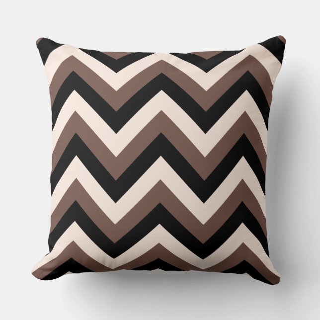 Zigzag Muster Creme Black Brown Kissen (Vorderseite)