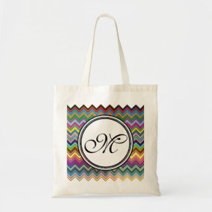 ZIGZAG Muster - Farbe + Monogramm Tragetasche