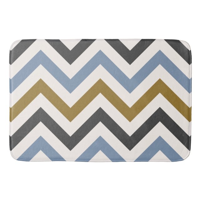 Zigzag Muster Gold Gray & Blue auf Creme Badematte (Vorderseite)