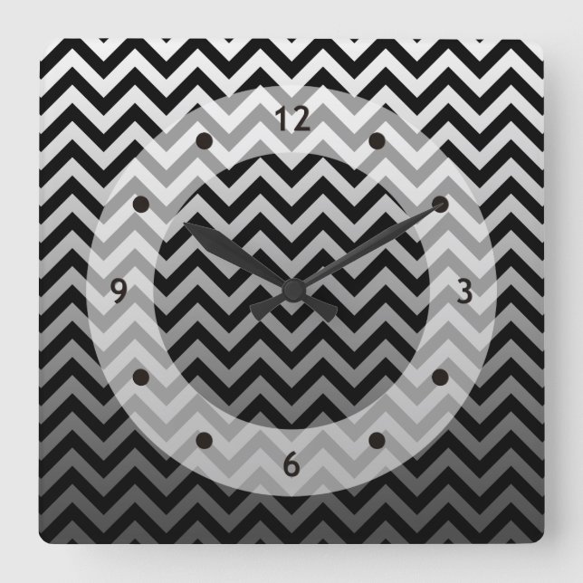 ZIGZAG-Muster - graue Gradienten + Ihr Backgr. Quadratische Wanduhr (Vorderseite)
