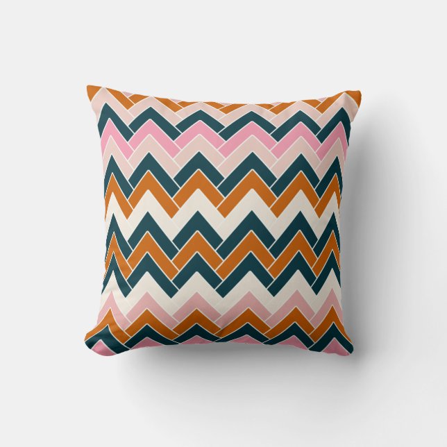 Zigzag Muster Navy Blue Pink Orange Zickzack Kissen (Vorderseite)