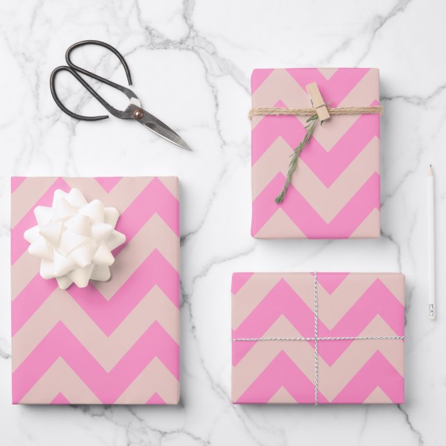Zigzag Muster Pfirsich und rosa Zickzack Geschenkpapier Set (Vorderseite)