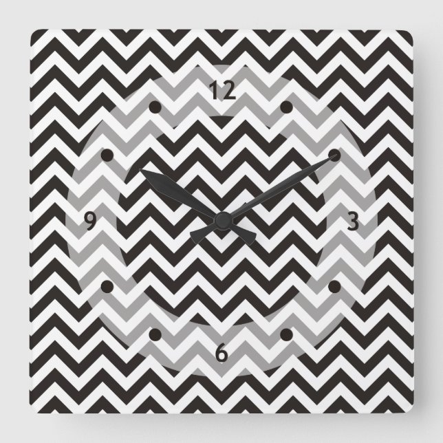ZIGZAG-Muster - schwarz + Ihr Hintergrund und Ihre Quadratische Wanduhr (Vorderseite)