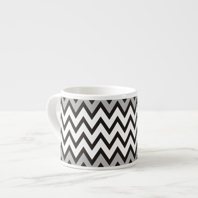 ZIGZAG-Muster - Schwarz-weiß grau + Ihre Idee Espressotasse (Vorderseite Links)