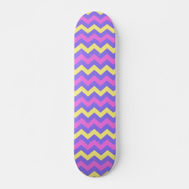 Zigzag patroon (geel, paars en roze) skateboard (Vorne)