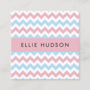 Zigzag Pattern, Chevron Pattern, Blue, Pink Quadratische Visitenkarte