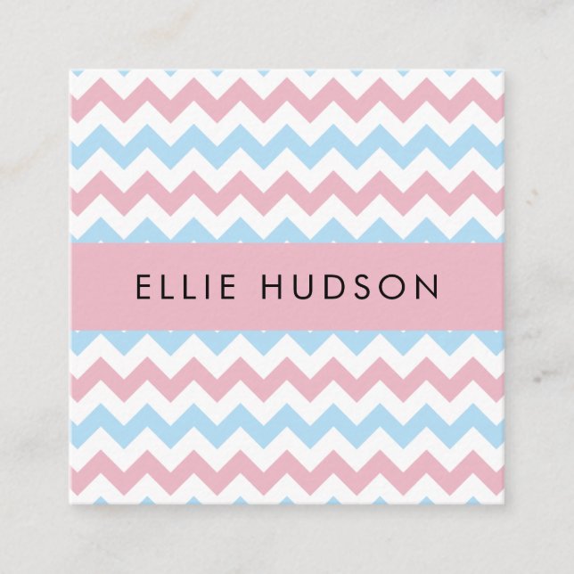 Zigzag Pattern, Chevron Pattern, Blue, Pink Quadratische Visitenkarte (Vorderseite)