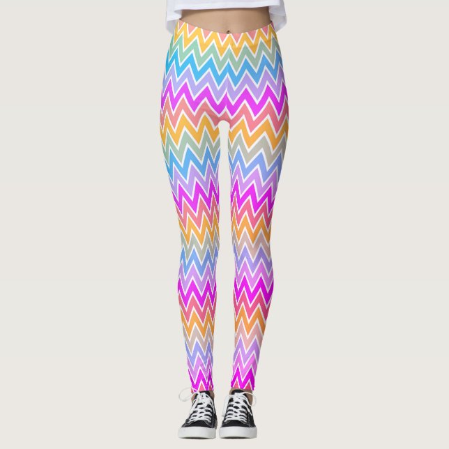 Zigzag Regenbogen Muster rosa, blau-gelb-orange Leggings (Vorderseite)