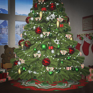 ZigZag Rot und Grün Polyester Weihnachtsbaumdecke