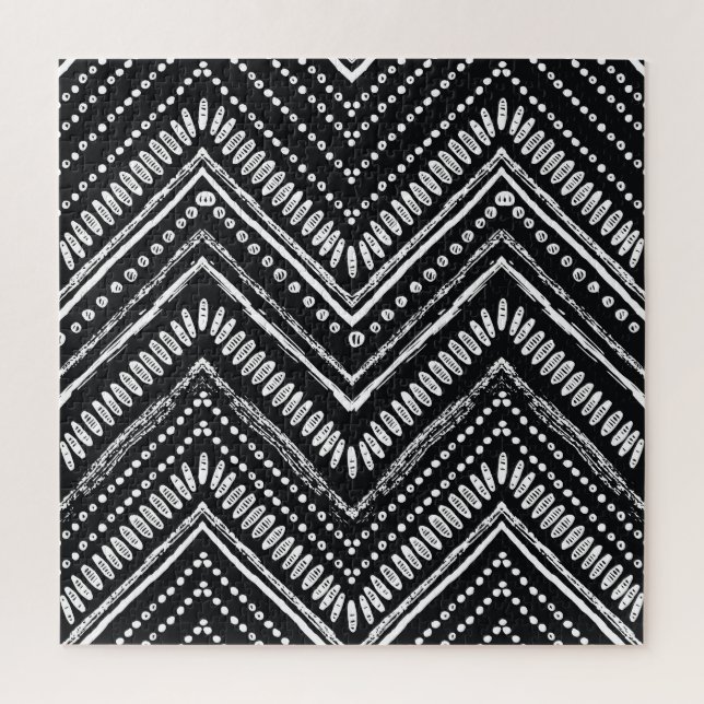 Zigzag Streifen: Ethnisch gezogene Handgezogene Puzzle (Vertikal)