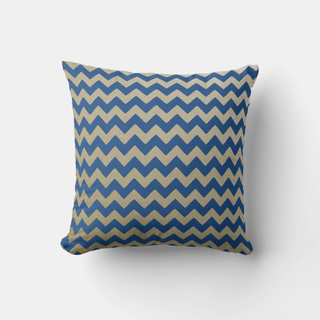 Zigzag Zickzack Blue Gold Muster Kissen (Vorderseite)