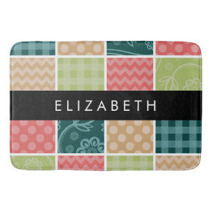 Zigzag, Zickzack, Gingham, Polka Dots, Ihr Name Badematte