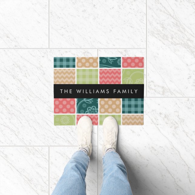 Zigzag, Zickzack, Gingham, Polka Dots, Ihr Name Fußmatte (Indoor)