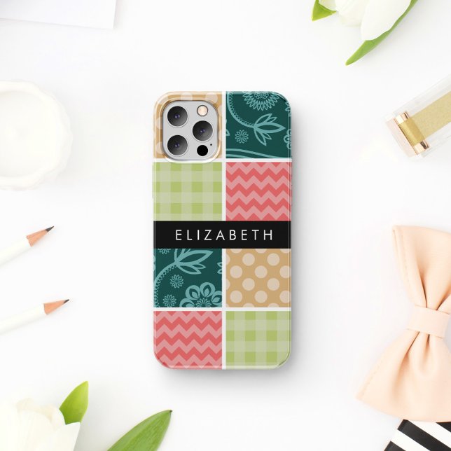 Zigzag, Zickzack, Gingham, Polka Dots, Ihr Name iPhone 16 Hülle (Von Creator hochgeladen)