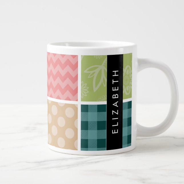 Zigzag, Zickzack, Gingham, Polka Dots, Ihr Name Jumbo-Tasse (Rechts)