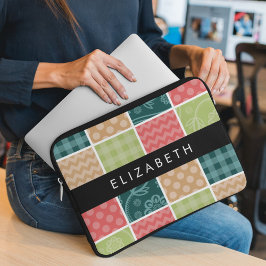 Zigzag, Zickzack, Gingham, Polka Dots, Ihr Name Laptopschutzhülle