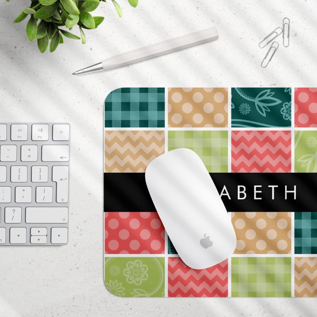 Zigzag, Zickzack, Gingham, Polka Dots, Ihr Name Mousepad (Von Creator hochgeladen)