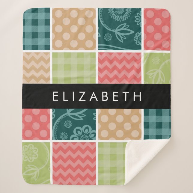 Zigzag, Zickzack, Gingham, Polka Dots, Ihr Name Sherpadecke (Vorderseite)