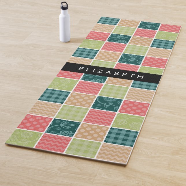 Zigzag, Zickzack, Gingham, Polka Dots, Ihr Name Yogamatte (Beispiel)