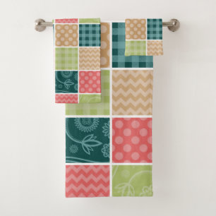 Zigzag, Zickzack, Gingham, Polka Dots, Patchwork Badhandtuch Set