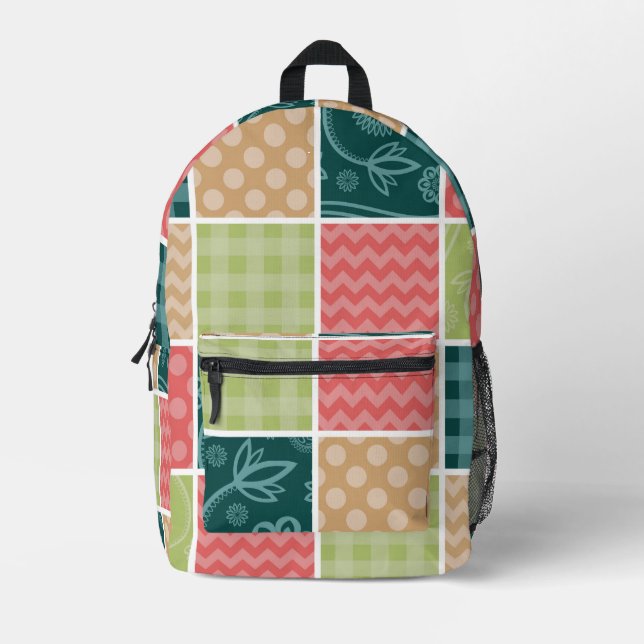 Zigzag, Zickzack, Gingham, Polka Dots, Patchwork Bedruckter Rucksack (Vorderseite)