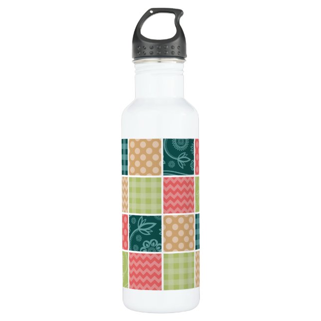 Zigzag, Zickzack, Gingham, Polka Dots, Patchwork Edelstahlflasche (Vorderseite)
