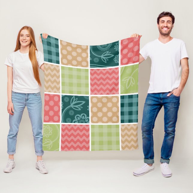 Zigzag, Zickzack, Gingham, Polka Dots, Patchwork Fleecedecke (Beispiel)