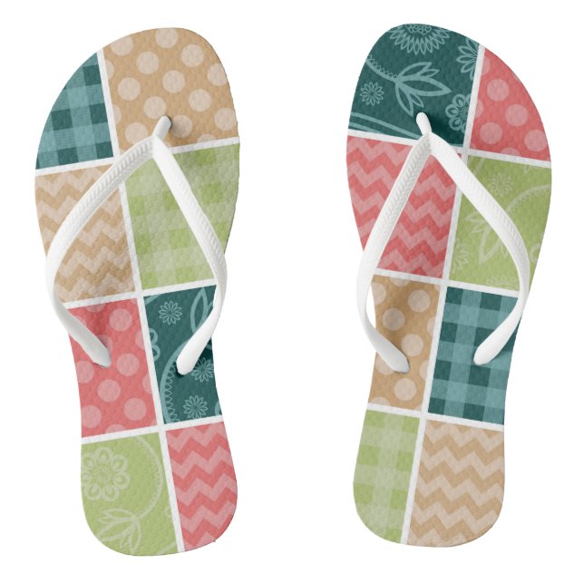 Zigzag, Zickzack, Gingham, Polka Dots, Patchwork Flip Flops (Fußbett)
