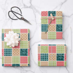 Zigzag, Zickzack, Gingham, Polka Dots, Patchwork Geschenkpapier Set
