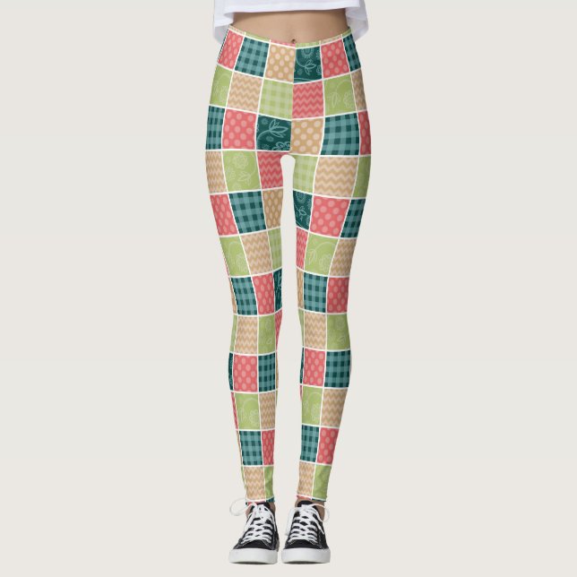 Zigzag, Zickzack, Gingham, Polka Dots, Patchwork Leggings (Vorderseite)