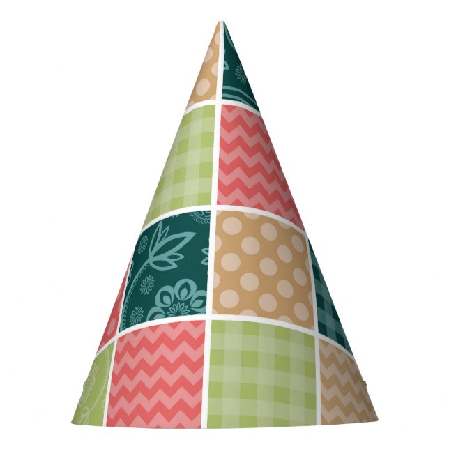 Zigzag, Zickzack, Gingham, Polka Dots, Patchwork Partyhütchen (Vorderseite)