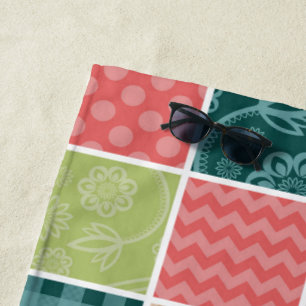 Zigzag, Zickzack, Gingham, Polka Dots, Patchwork Strandtuch
