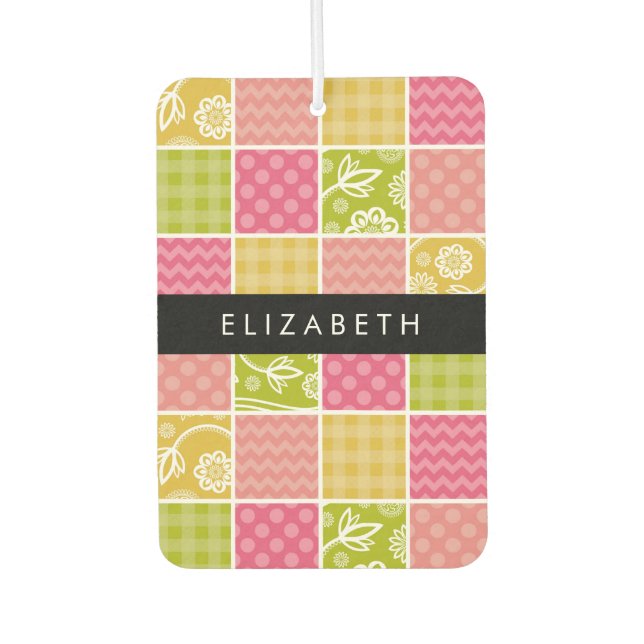 Zigzag, Zickzack, Polka Dots, Gingham, Ihr Name Autolufterfrischer (Vorderseite)