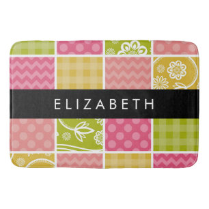 Zigzag, Zickzack, Polka Dots, Gingham, Ihr Name Badematte