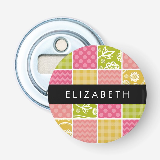 Zigzag, Zickzack, Polka Dots, Gingham, Ihr Name Flaschenöffner (Vorderseite)